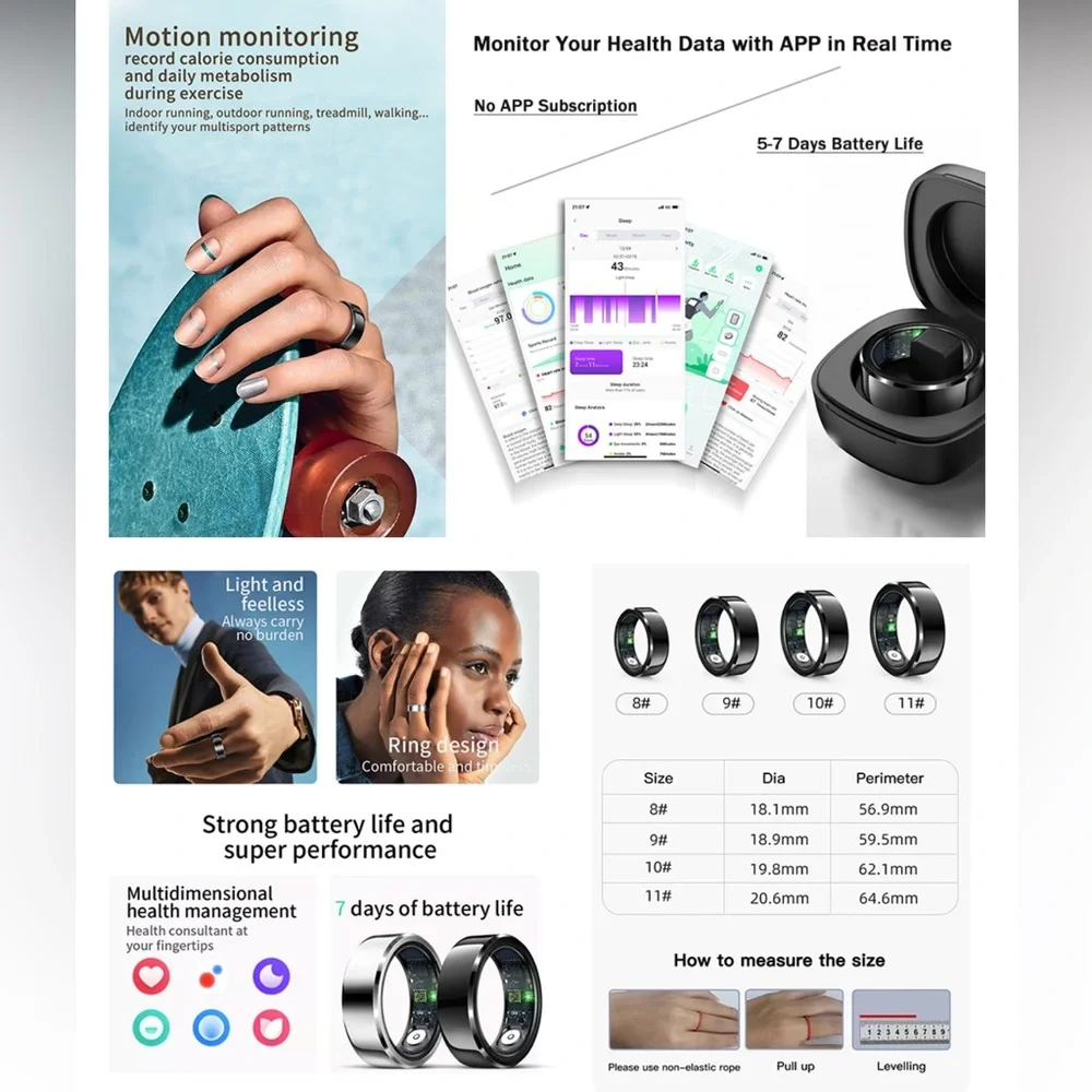 HitTopss Smart Ring, Silver # 10, Fitness Sleep Health Tracker, Waterproof